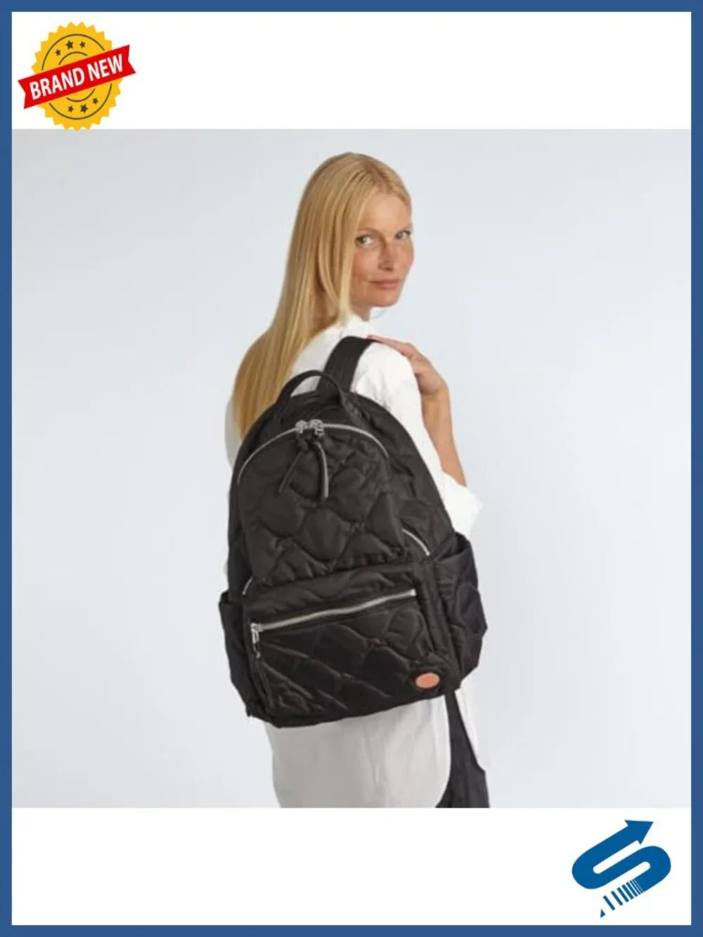 Quilted Nylon Travel Backpack with Laptop Compartment and Trolley Sleeve